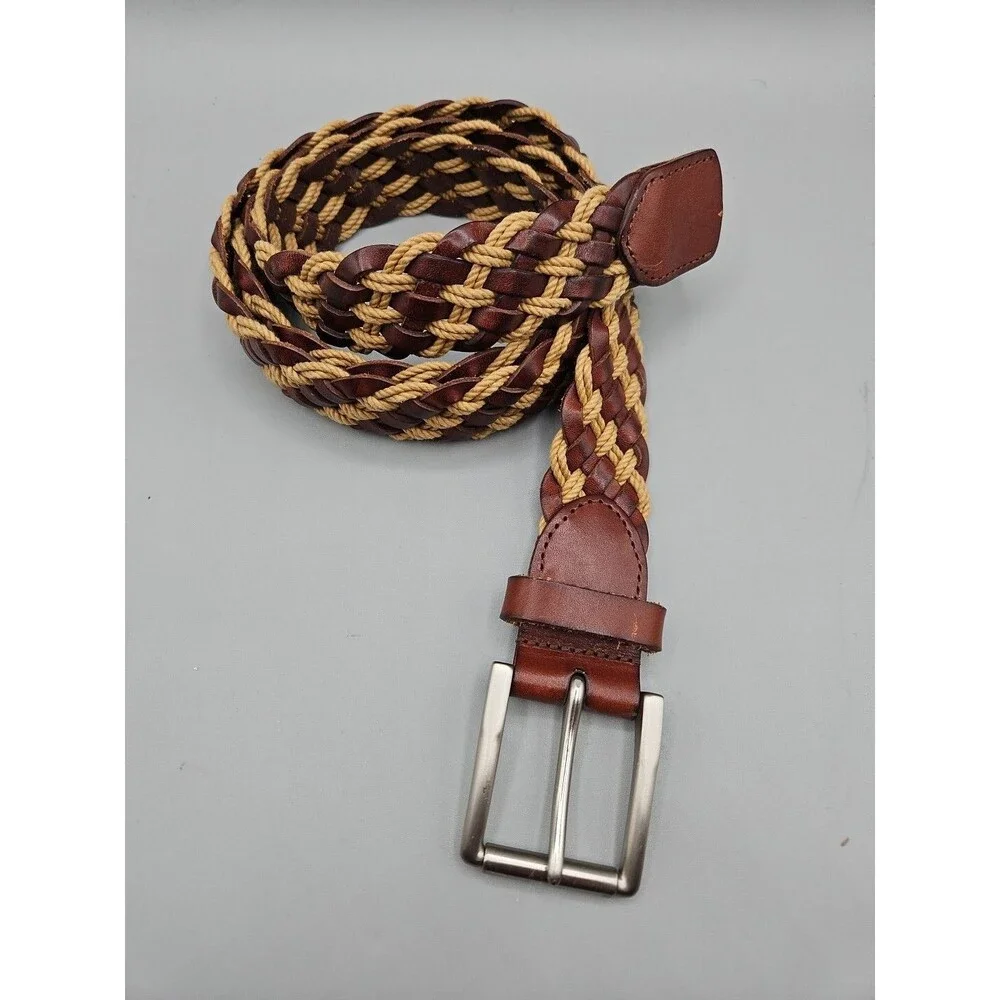 Trafalgar Belt Brown Leather & Canvas Woven Braided Mens XL 42 1-3/8